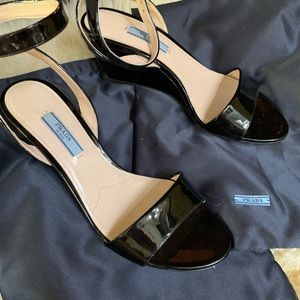 Prada Black Sandal Wedges Heels